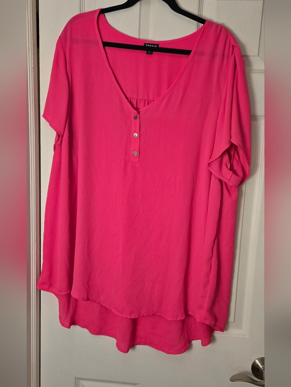 torrid Bright Pink V-Neck Henley Blouse